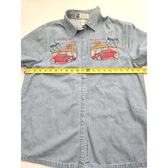 Vintage Passion-I EUC Route 66 Short Sleeve Denim Women Shirt Hot Rod Medium - Picture 3 of 11